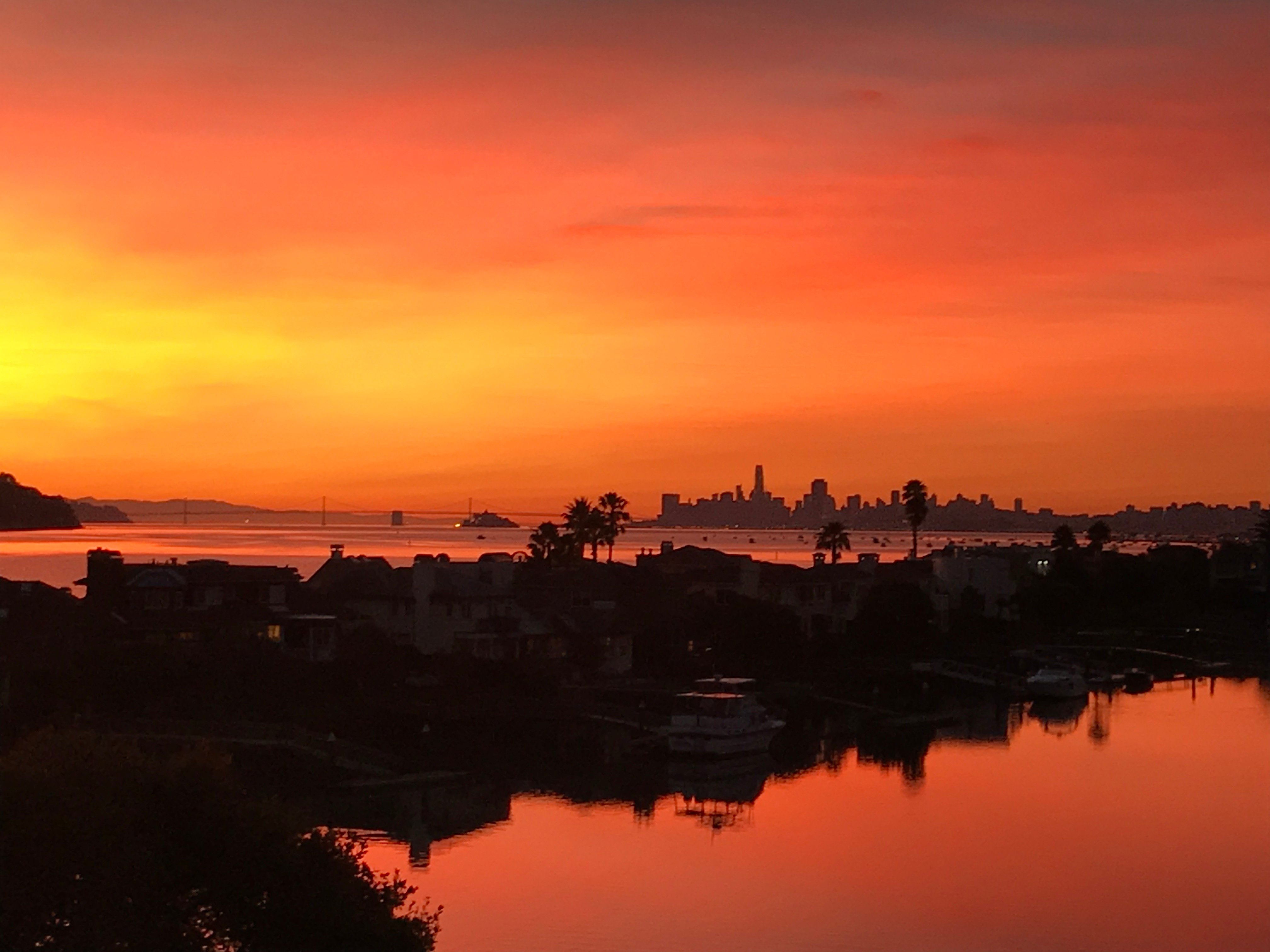 Sunset over the San Francisco Bay, seen from the deck in Mill Valley